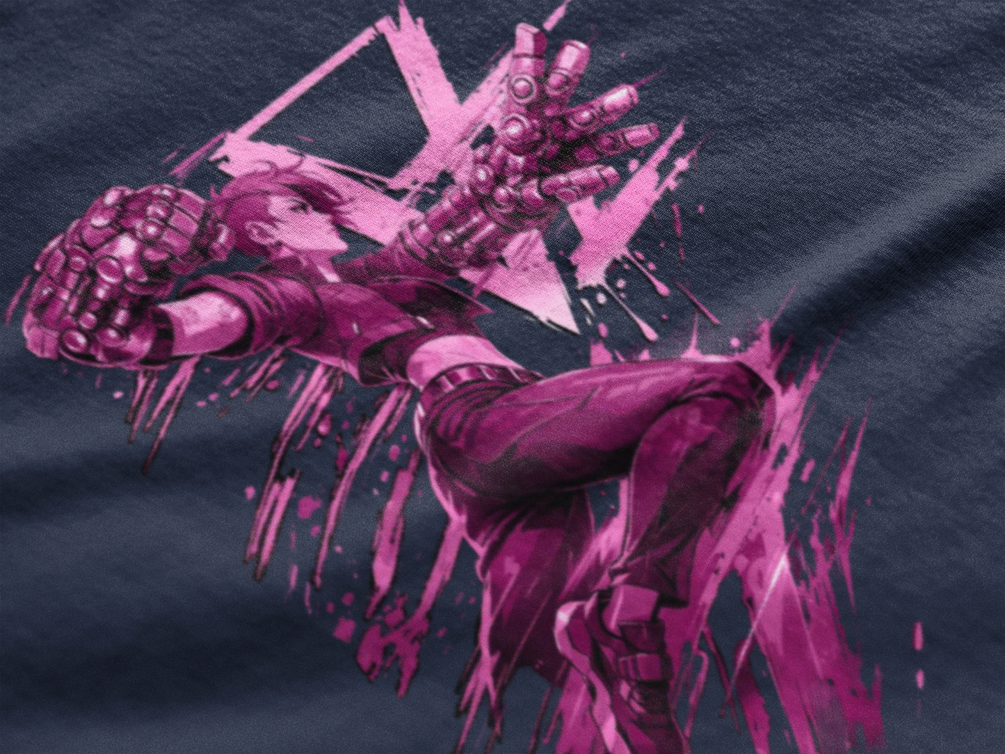 Cyberpunk Fighter T-Shirt โ Pink-Haired Gauntlets Neon Streetwear