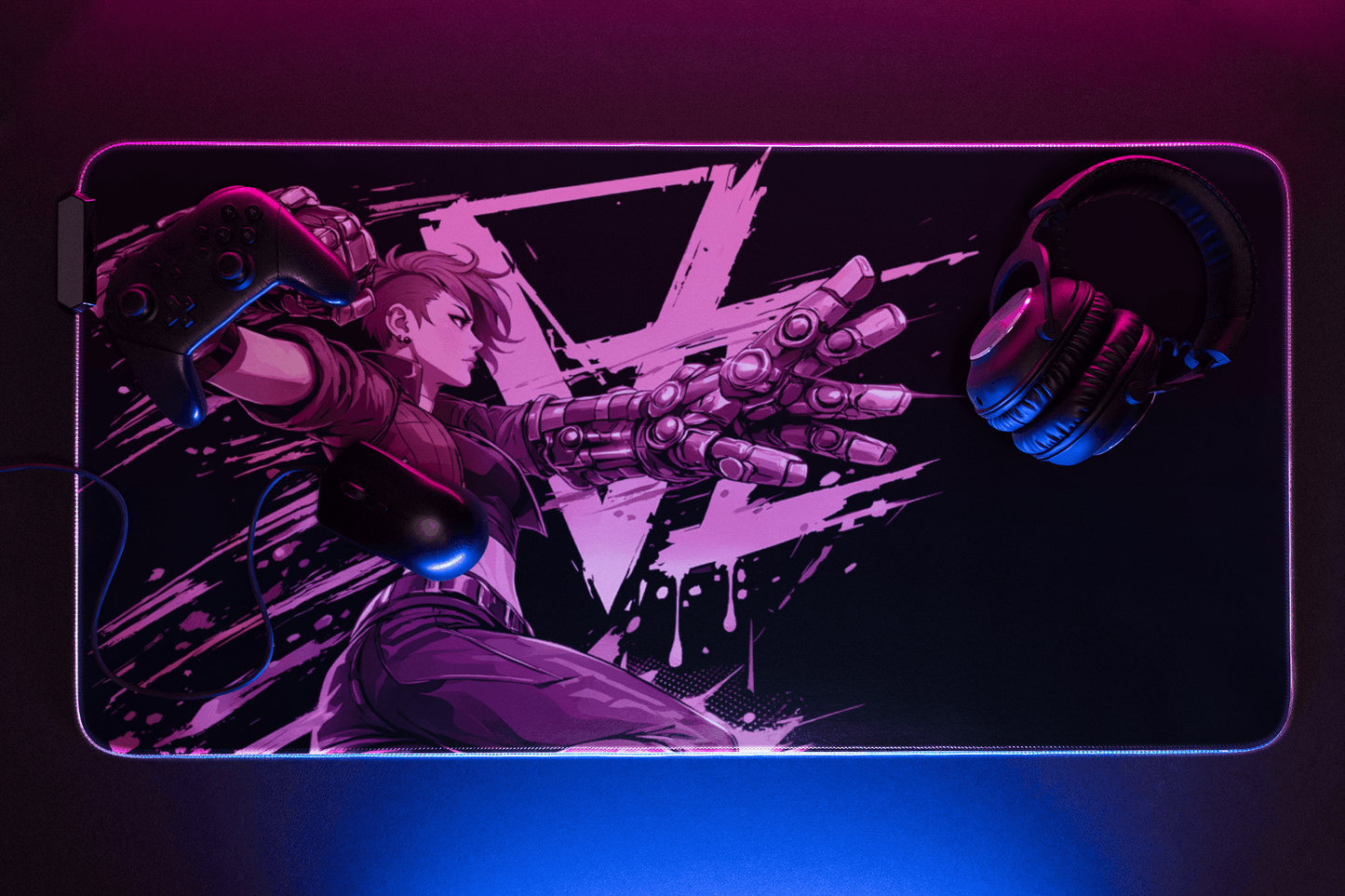 Pink Cyberpunk Fighter Punch! TCG Playmat