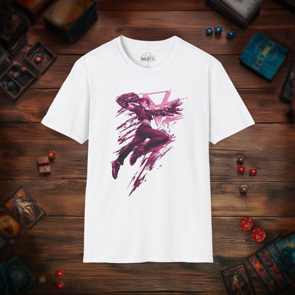 Cyberpunk Fighter T-Shirt — Pink-Haired Gauntlets Neon Streetwear