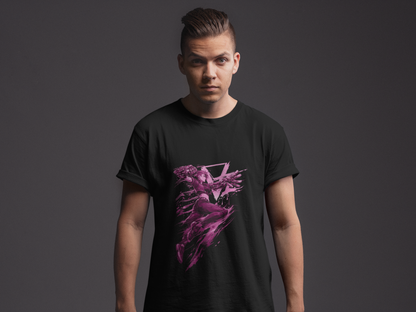 Cyberpunk Fighter T-Shirt — Pink-Haired Gauntlets Neon Streetwear