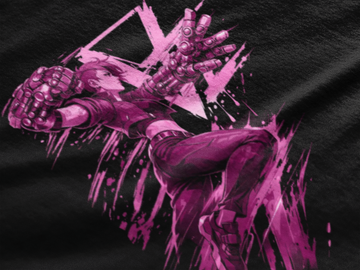 Cyberpunk Fighter T-Shirt — Pink-Haired Gauntlets Neon Streetwear