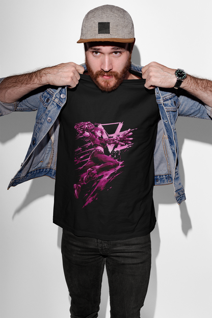 Cyberpunk Fighter T-Shirt — Pink-Haired Gauntlets Neon Streetwear