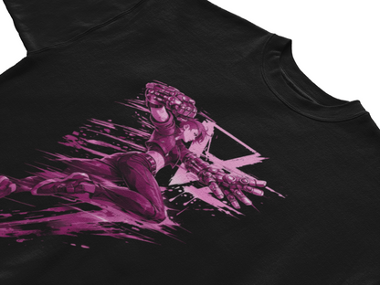 Cyberpunk Fighter T-Shirt — Pink-Haired Gauntlets Neon Streetwear