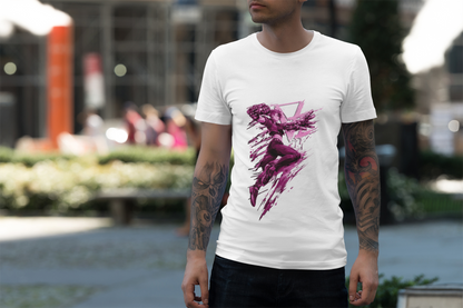 Cyberpunk Fighter T-Shirt — Pink-Haired Gauntlets Neon Streetwear