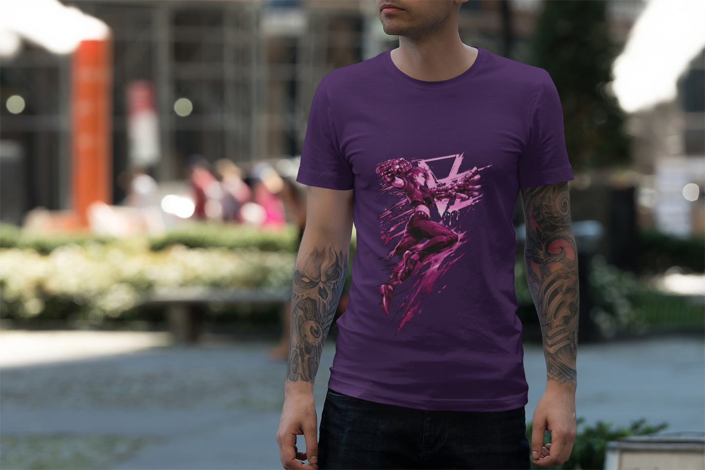 Cyberpunk Fighter T-Shirt — Pink-Haired Gauntlets Neon Streetwear
