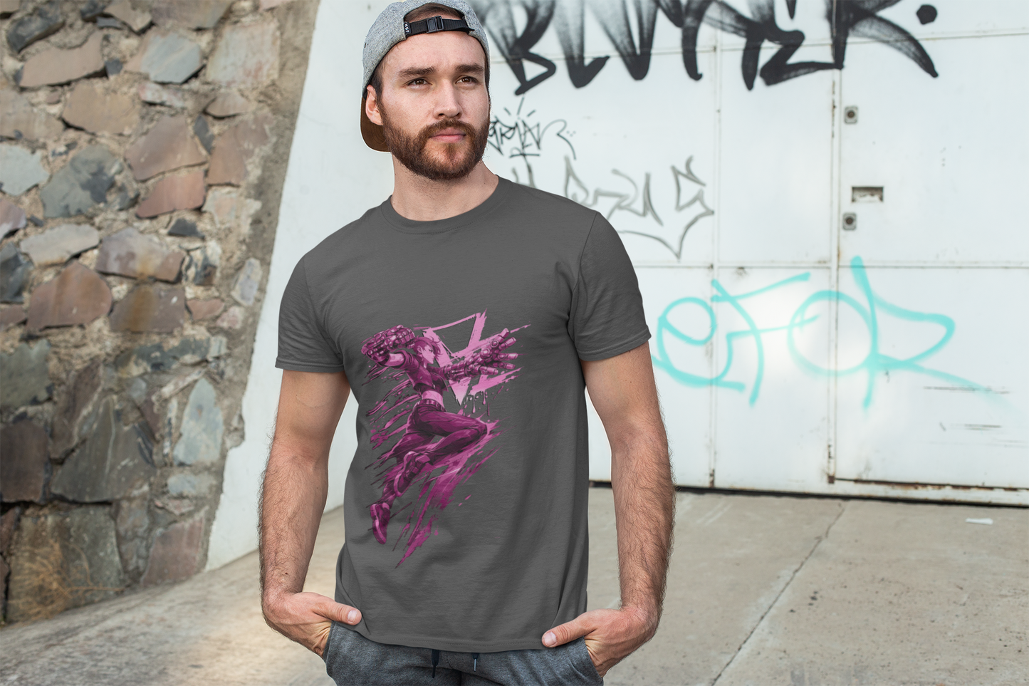 Cyberpunk Fighter T-Shirt — Pink-Haired Gauntlets Neon Streetwear