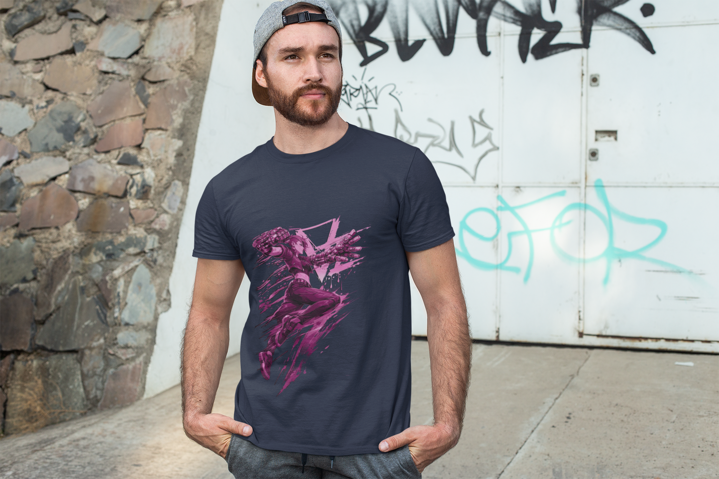 Cyberpunk Fighter T-Shirt — Pink-Haired Gauntlets Neon Streetwear