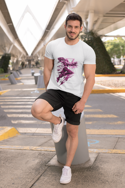 Cyberpunk Fighter T-Shirt — Pink-Haired Gauntlets Neon Streetwear