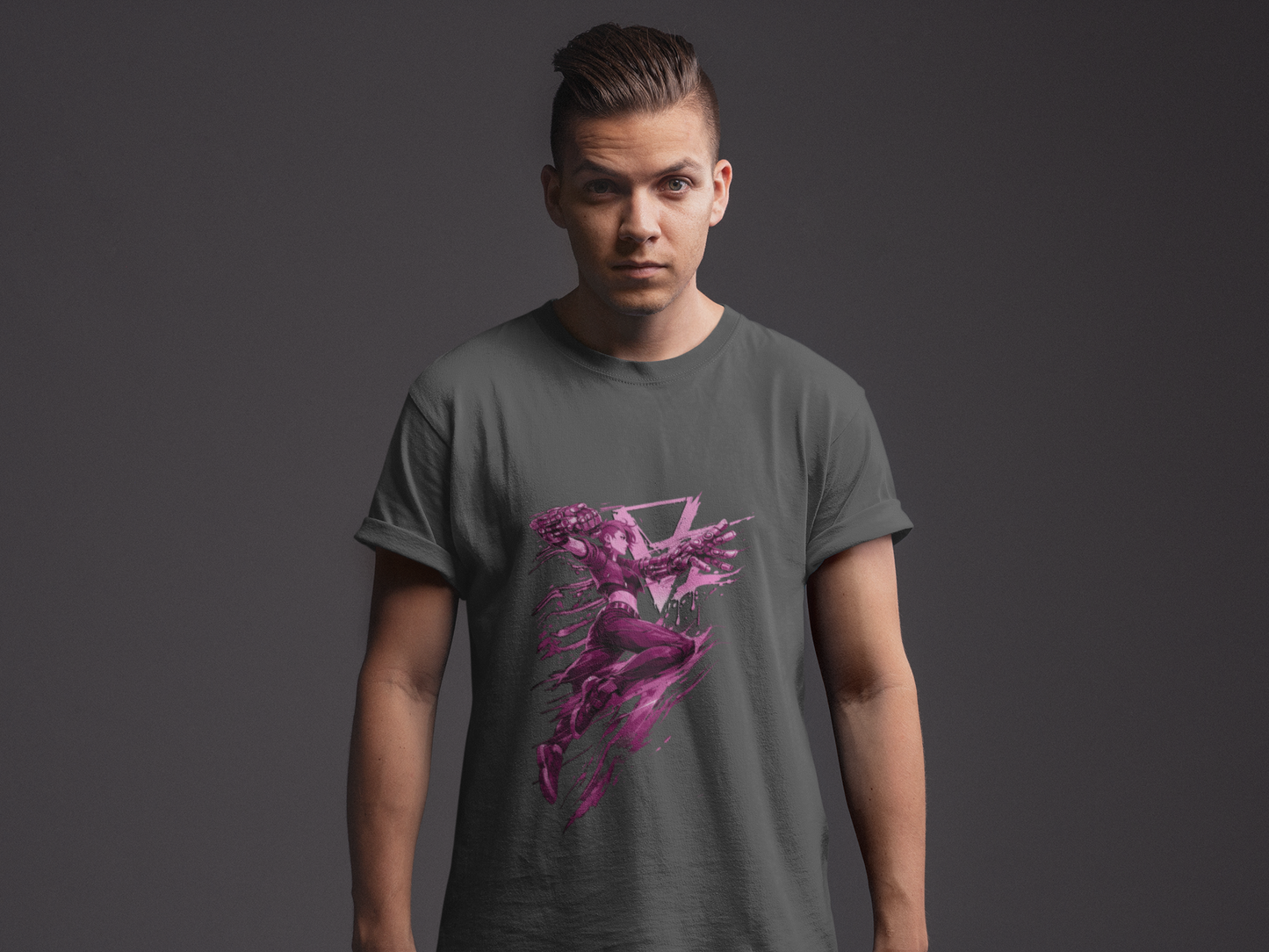 Cyberpunk Fighter T-Shirt — Pink-Haired Gauntlets Neon Streetwear
