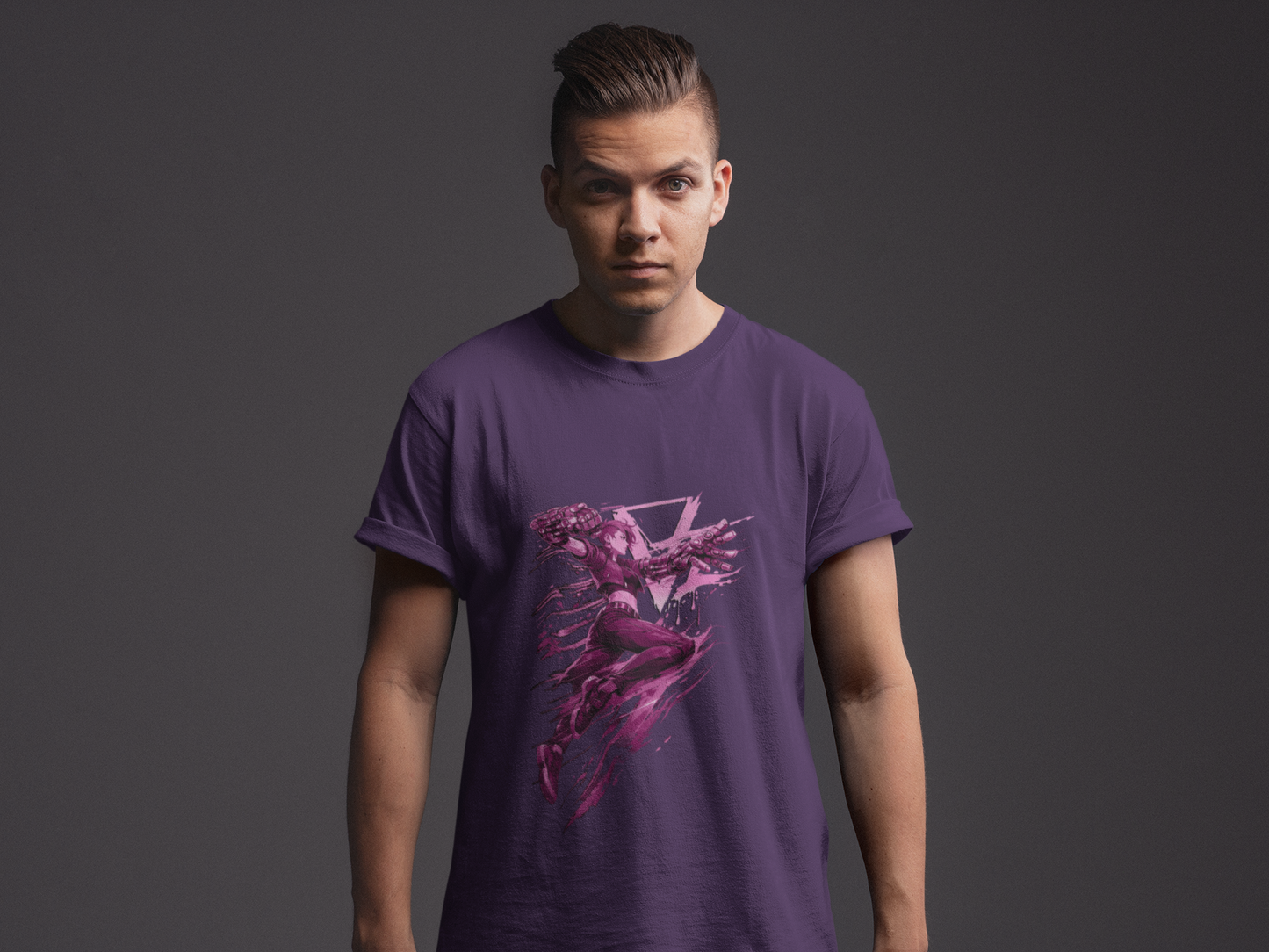 Cyberpunk Fighter T-Shirt — Pink-Haired Gauntlets Neon Streetwear