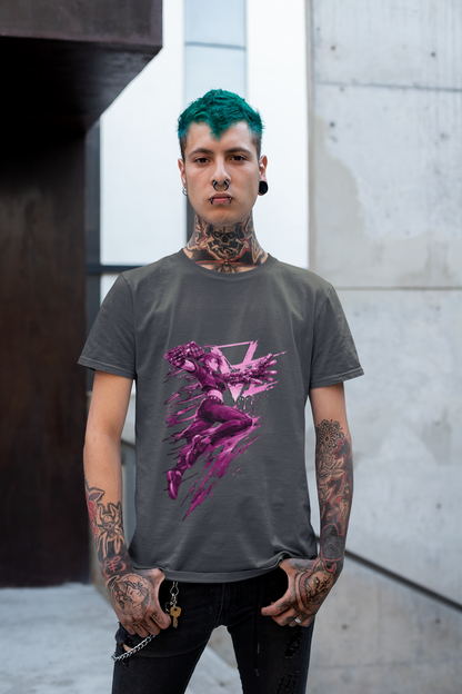Cyberpunk Fighter T-Shirt — Pink-Haired Gauntlets Neon Streetwear