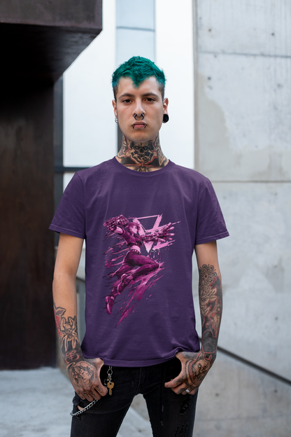 Cyberpunk Fighter T-Shirt — Pink-Haired Gauntlets Neon Streetwear