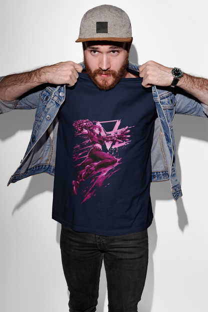 Cyberpunk Fighter T-Shirt — Pink-Haired Gauntlets Neon Streetwear
