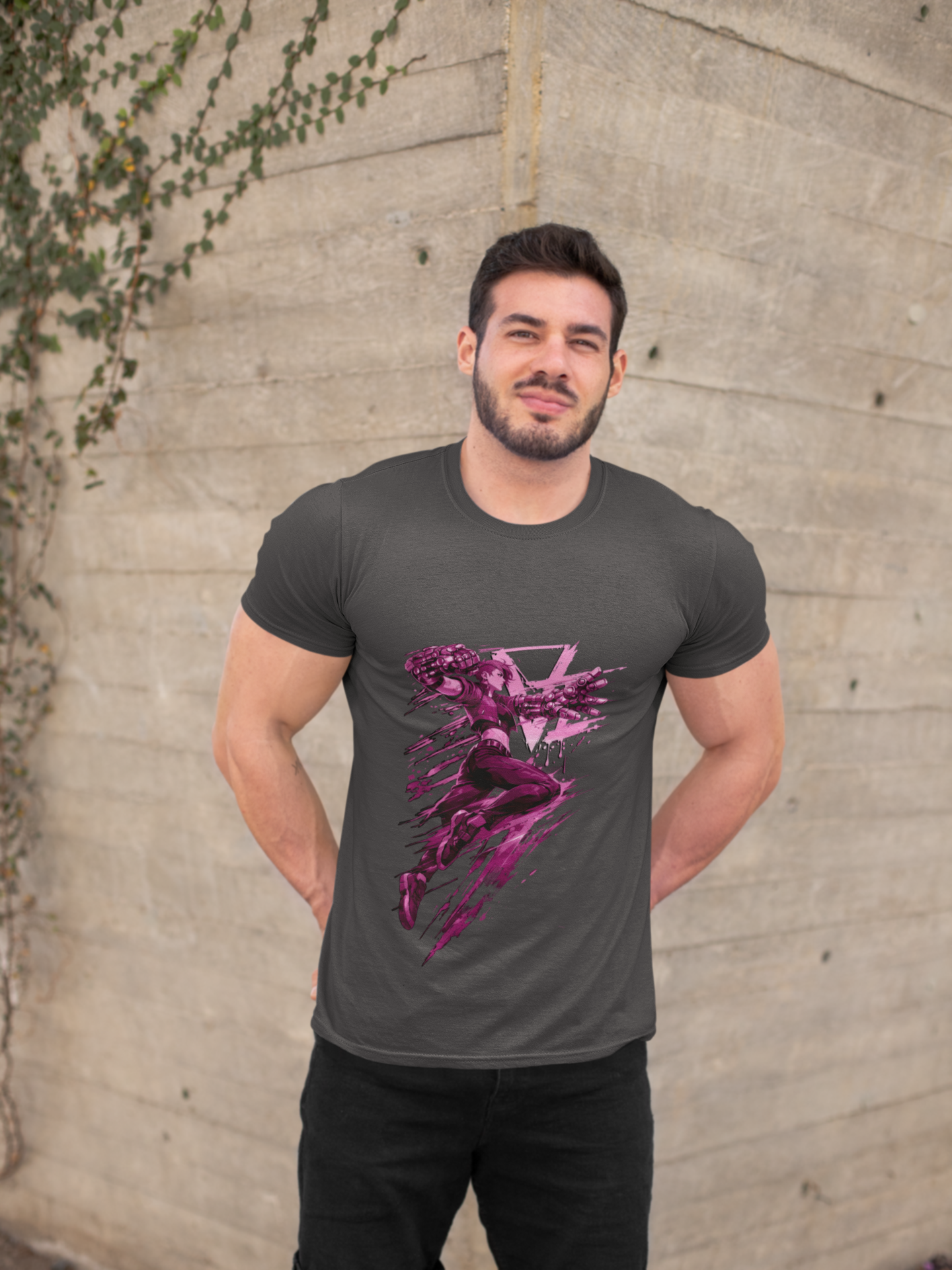 Cyberpunk Fighter T-Shirt — Pink-Haired Gauntlets Neon Streetwear