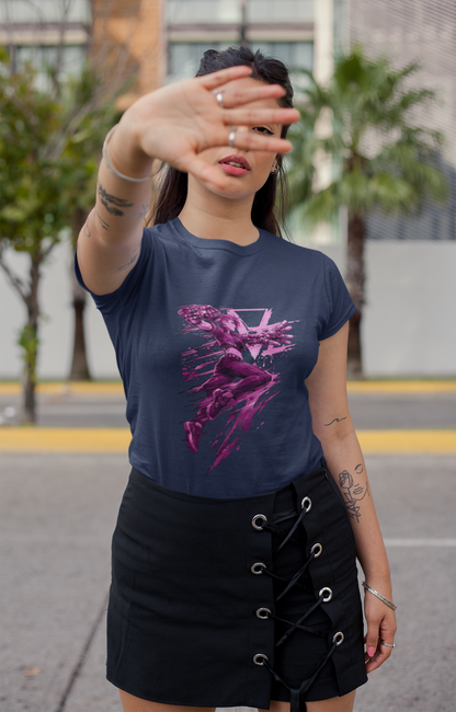 Cyberpunk Fighter T-Shirt — Pink-Haired Gauntlets Neon Streetwear
