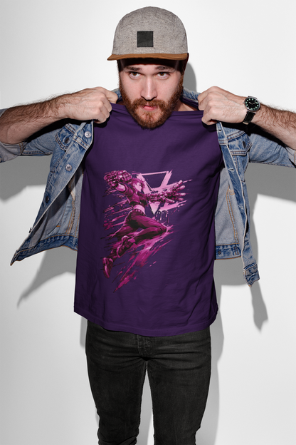 Cyberpunk Fighter T-Shirt — Pink-Haired Gauntlets Neon Streetwear