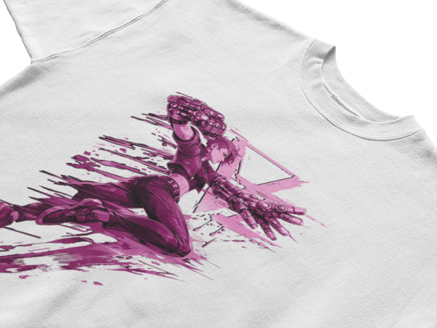 Cyberpunk Fighter T-Shirt — Pink-Haired Gauntlets Neon Streetwear