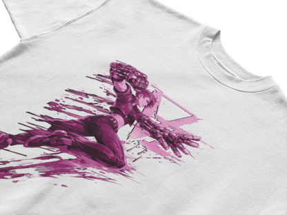 Cyberpunk Fighter T-Shirt — Pink-Haired Gauntlets Neon Streetwear