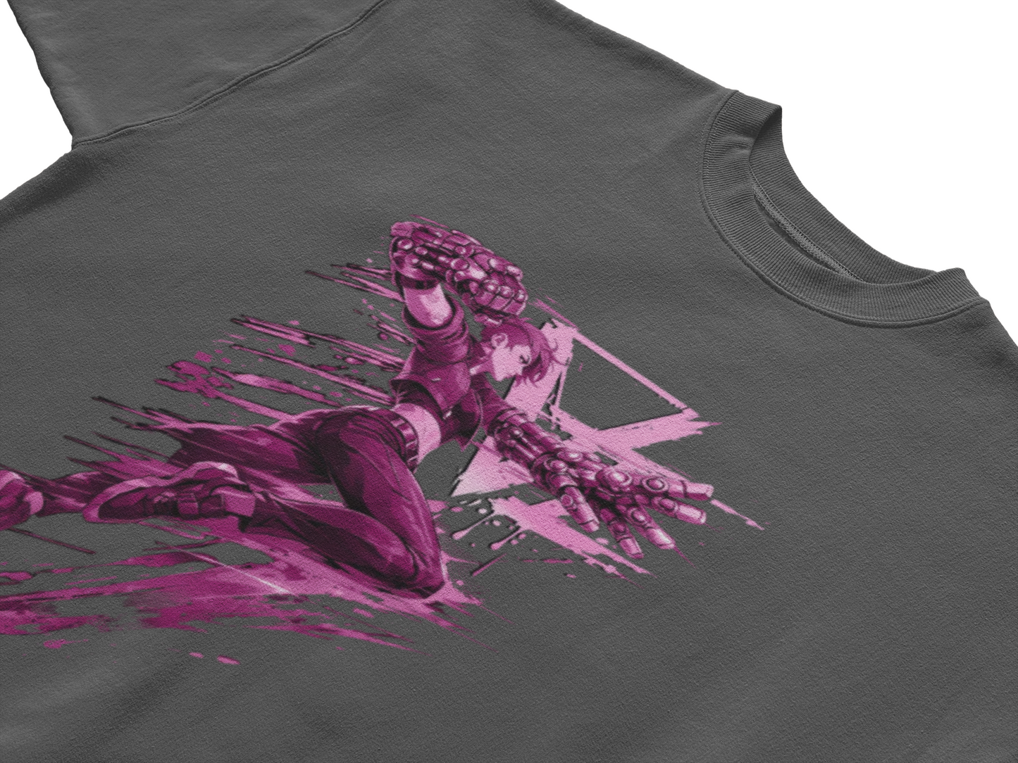 Cyberpunk Fighter T-Shirt — Pink-Haired Gauntlets Neon Streetwear