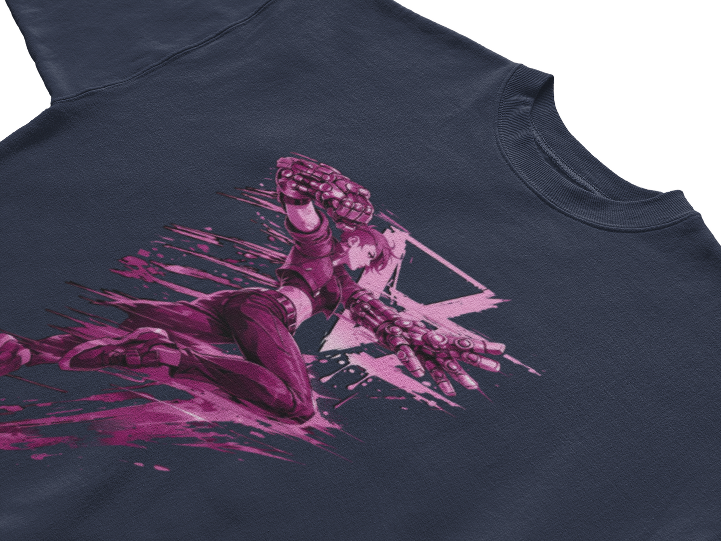 Cyberpunk Fighter T-Shirt — Pink-Haired Gauntlets Neon Streetwear