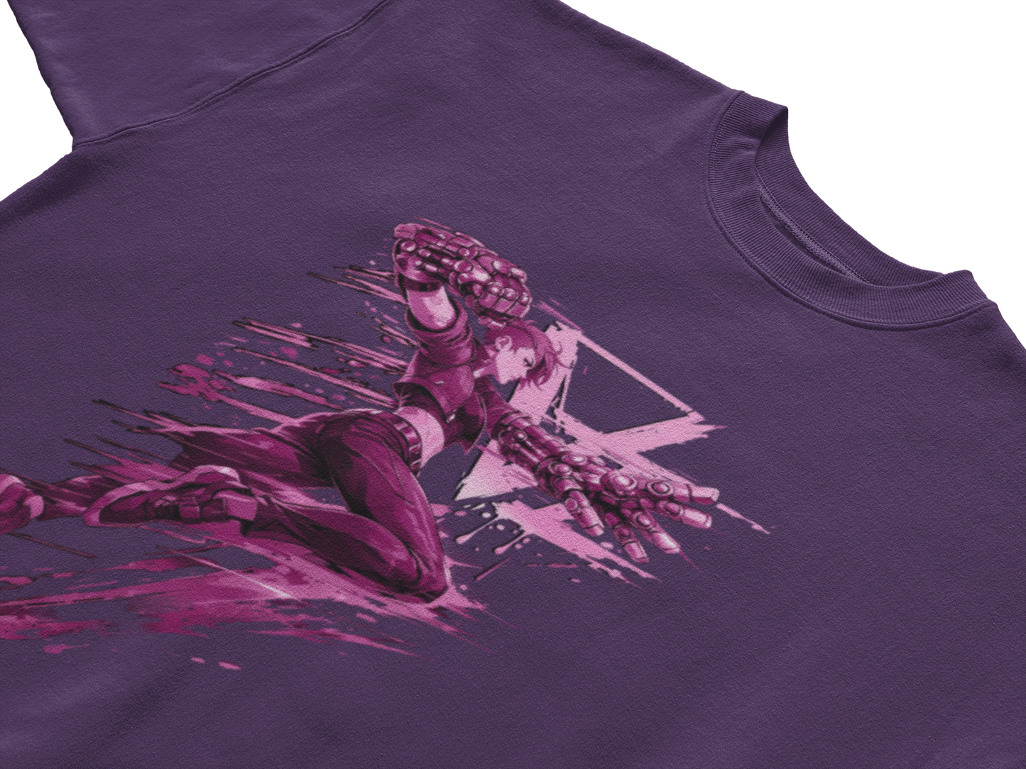 Cyberpunk Fighter T-Shirt — Pink-Haired Gauntlets Neon Streetwear