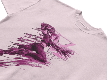 Cyberpunk Fighter T-Shirt — Pink-Haired Gauntlets Neon Streetwear