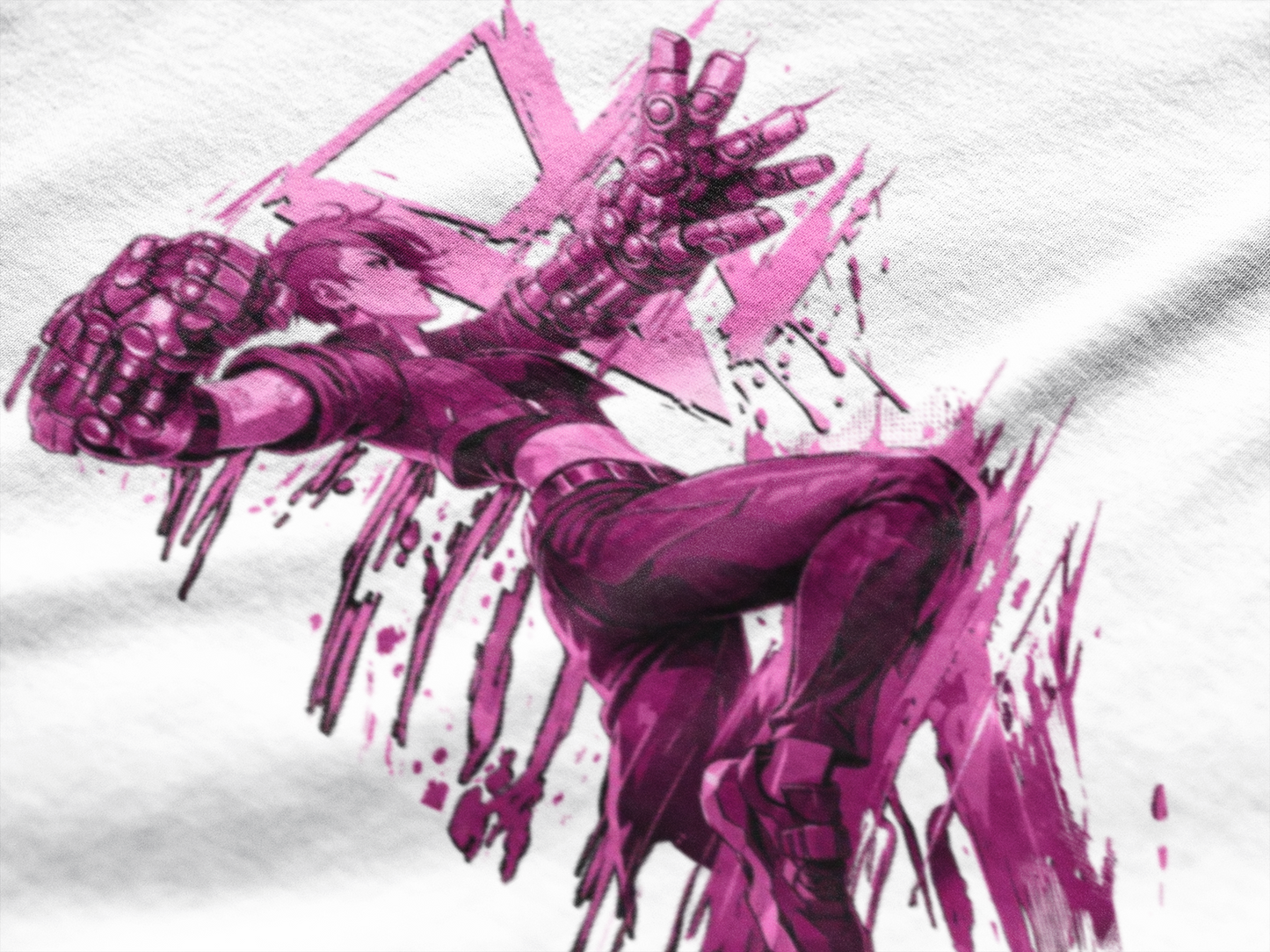 Cyberpunk Fighter T-Shirt — Pink-Haired Gauntlets Neon Streetwear