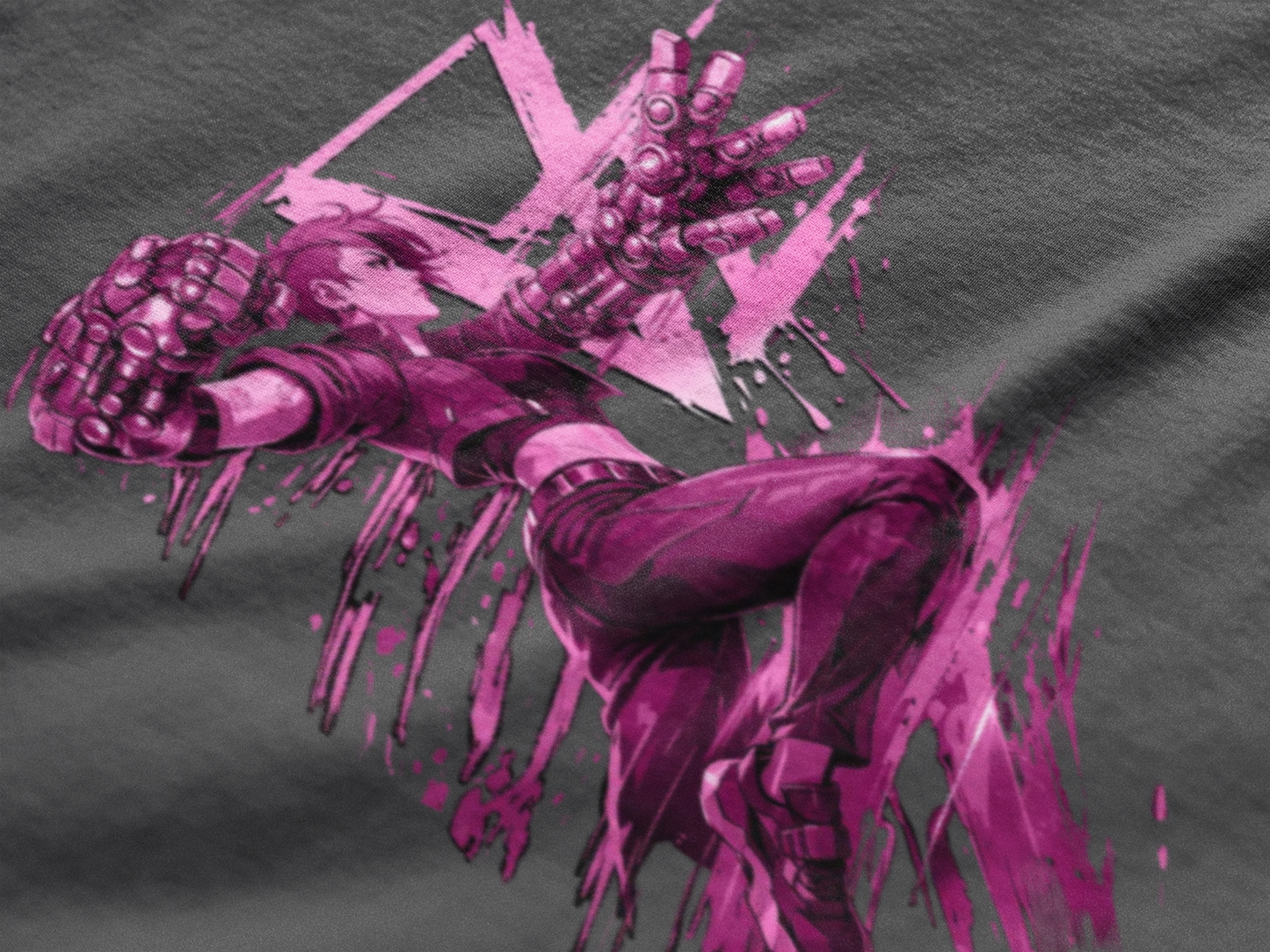Cyberpunk Fighter T-Shirt — Pink-Haired Gauntlets Neon Streetwear