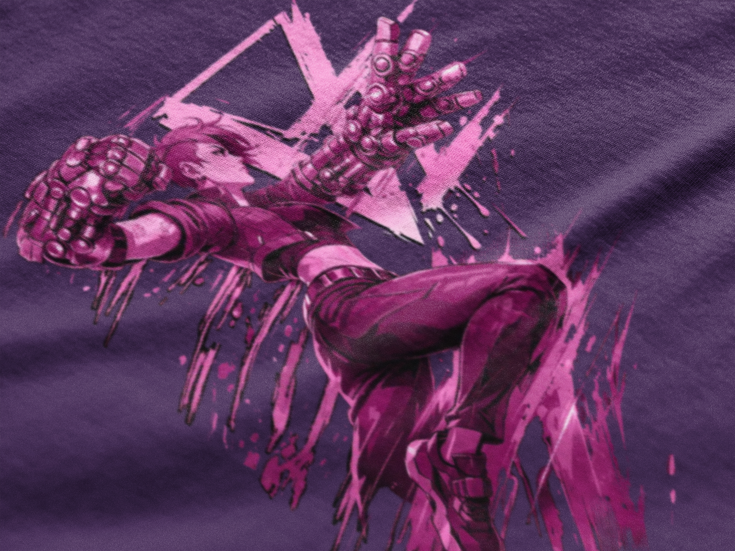 Cyberpunk Fighter T-Shirt — Pink-Haired Gauntlets Neon Streetwear