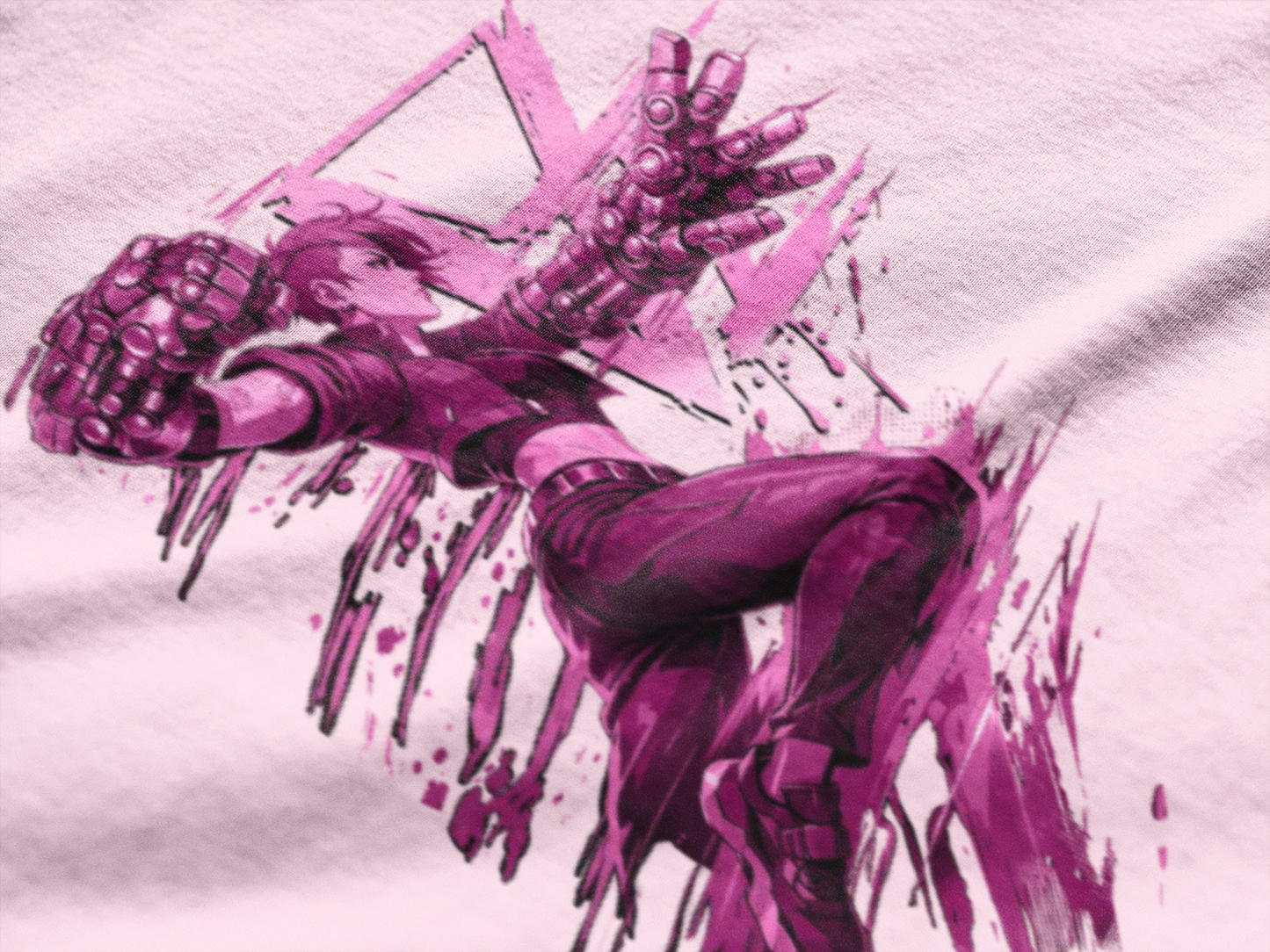 Cyberpunk Fighter T-Shirt — Pink-Haired Gauntlets Neon Streetwear
