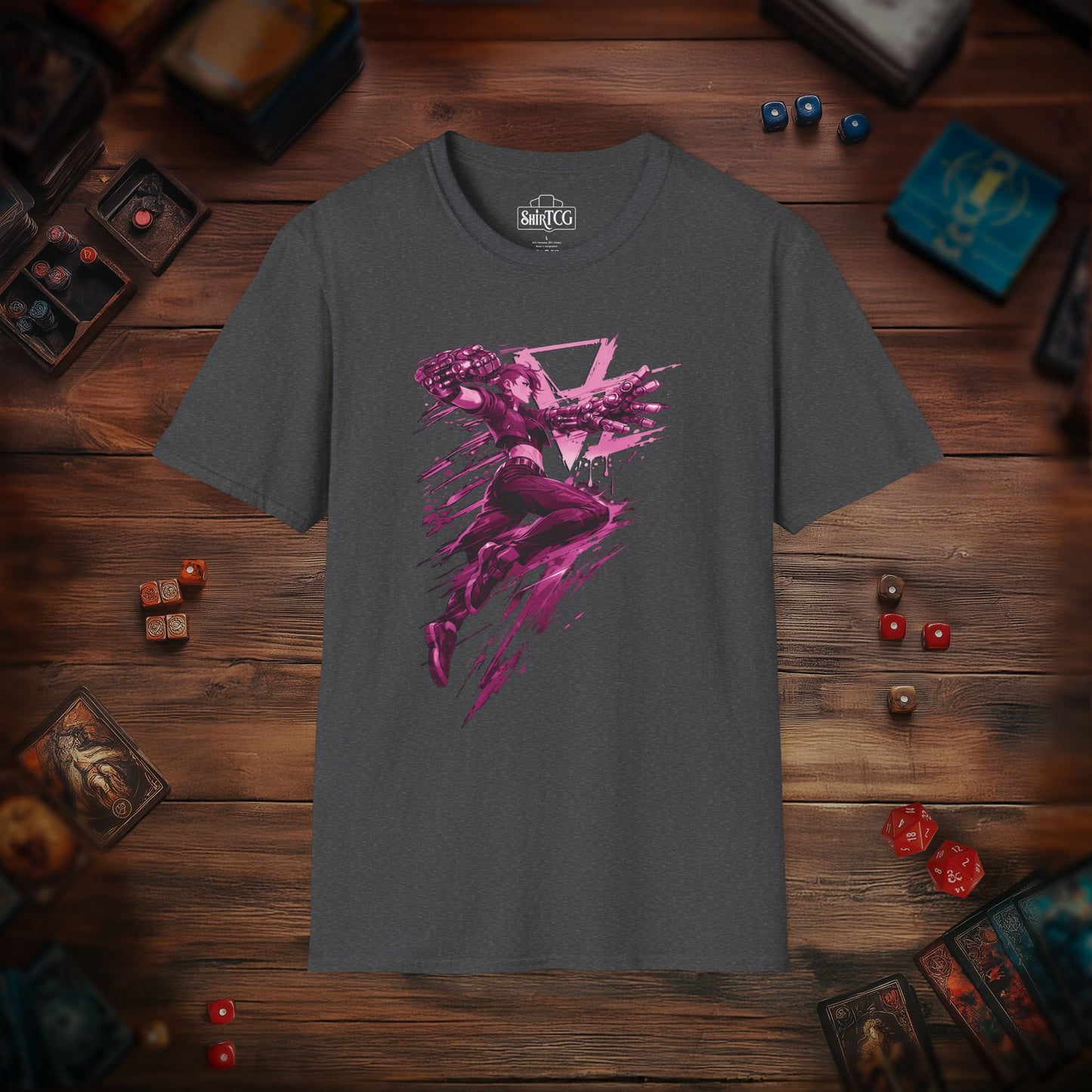 Cyberpunk Fighter T-Shirt — Pink-Haired Gauntlets Neon Streetwear