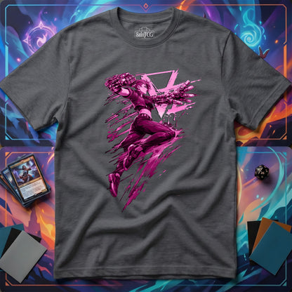Cyberpunk Fighter T-Shirt — Pink-Haired Gauntlets Neon Streetwear