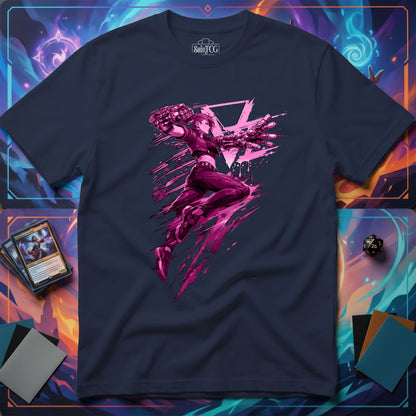 Cyberpunk Fighter T-Shirt — Pink-Haired Gauntlets Neon Streetwear