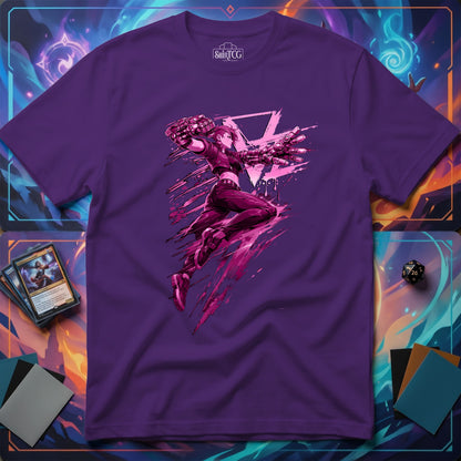 Cyberpunk Fighter T-Shirt — Pink-Haired Gauntlets Neon Streetwear