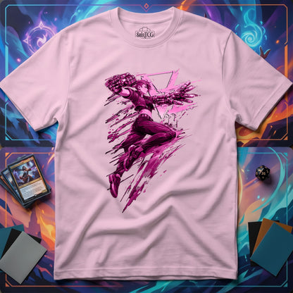 Cyberpunk Fighter T-Shirt — Pink-Haired Gauntlets Neon Streetwear